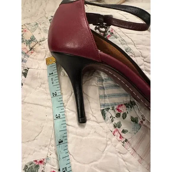VINTAGE 2003 CHANEL 2 TONE ANKLE STRAP BURGUNDY & BLACK PUMPS 37 - Picture 5 of 9